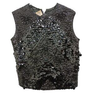 VTG‎ 60s Gia Ninno Womens Top Large Black Wool Paillette Sequin Glam Holiday